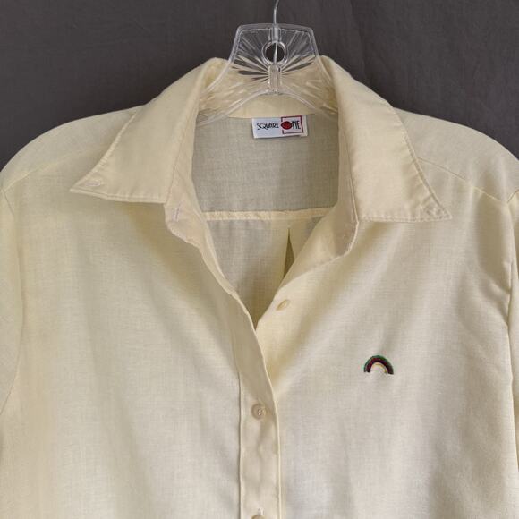 Vintage Square One Button-Up Shirt Butter Yellow Rainbow Embroidery Women Sz M/L - Picture 2 of 14